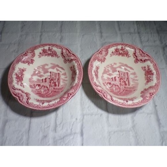 Set Of 2 Johnson Bros Red Old Britain Castles 6" Bowls Made In England - Picture 1 of 5